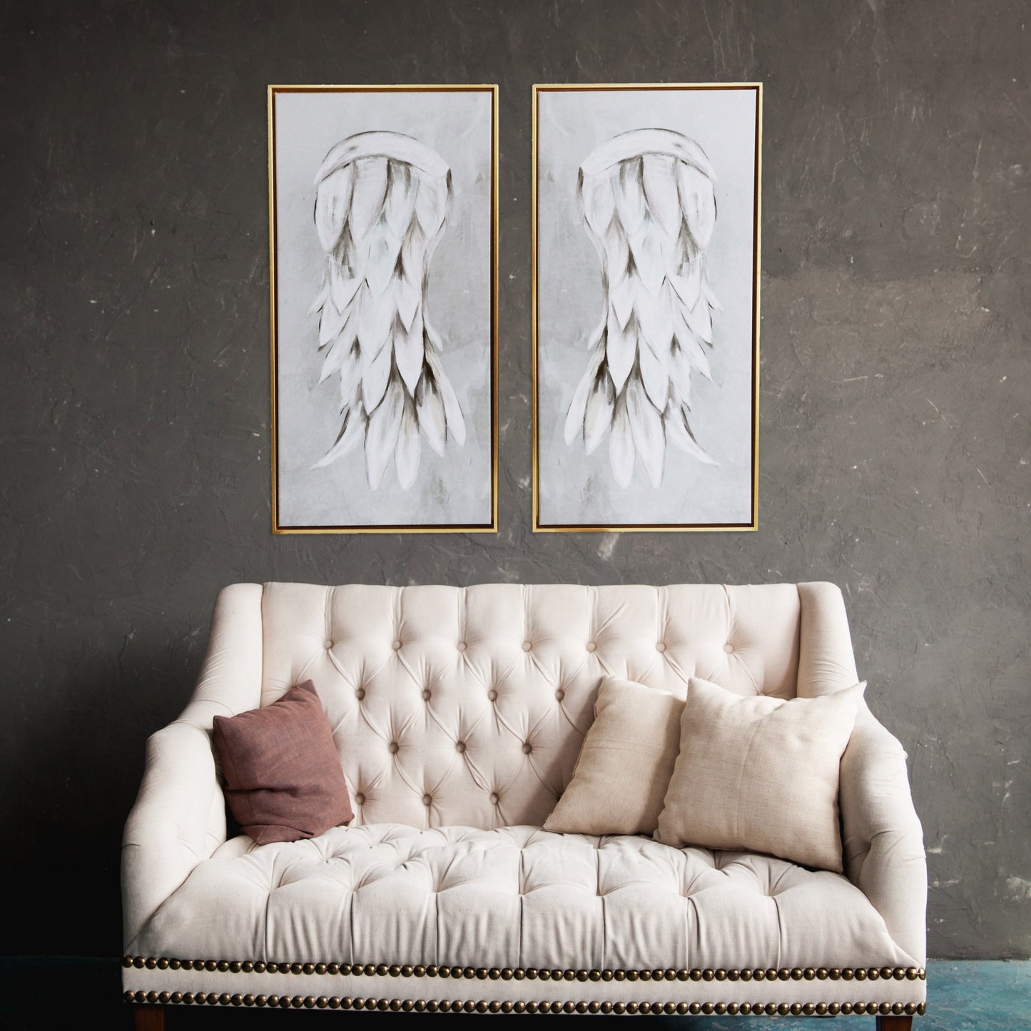 Set Of Two Innocent Angel Wings Framed Canvas Wall Art Floater Frame Graphic Art Wall Art