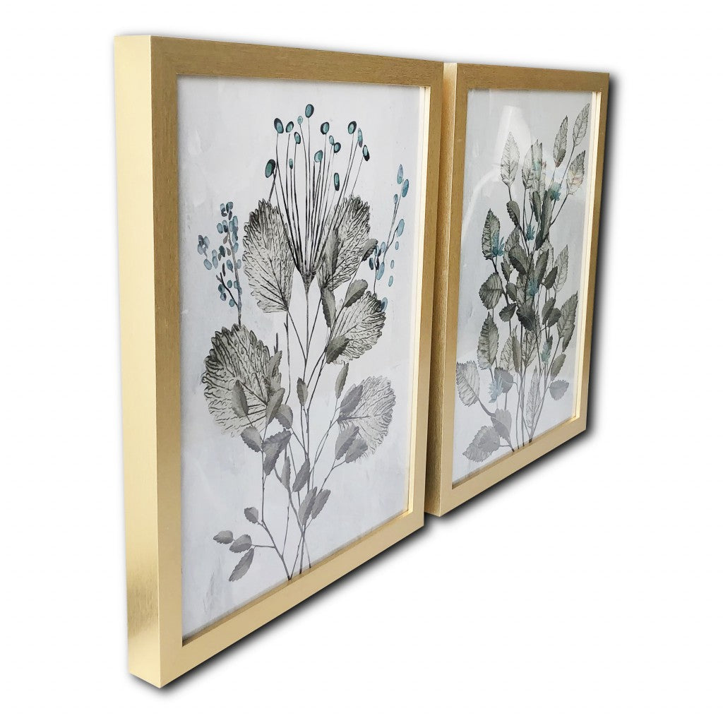 Two Piece Grey Leaves Framed Wall Art