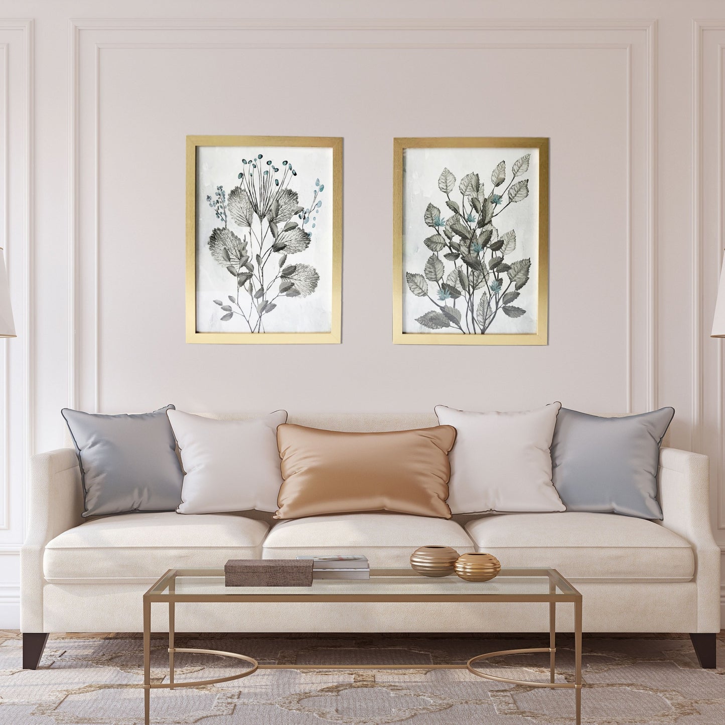 Two Piece Grey Leaves Framed Wall Art