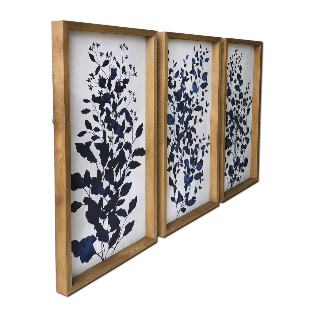 Set Of Three Blue Branches Framed Canvas Wall Art Picture Frame Graphic Art Wall Art