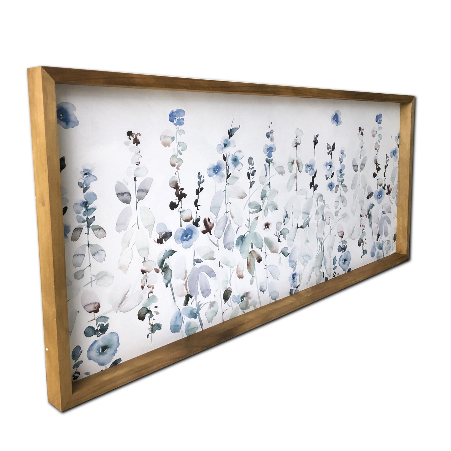 Blue Flower Garden Print Wood Plank Wall Art Picture Frame Graphic Art Wall Art