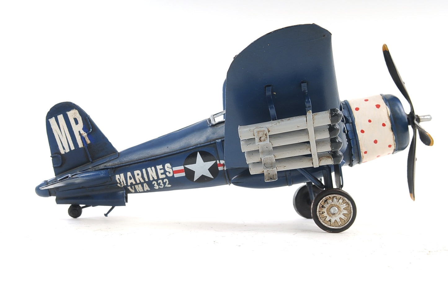 6" Blue Metal Hand Painted Model Airplane Tabletop Sculpture