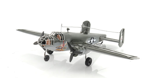 4" Gray and White Metal c1941 North American B-25 Mitchell Bomber Hand Painted Airplane Sculpture