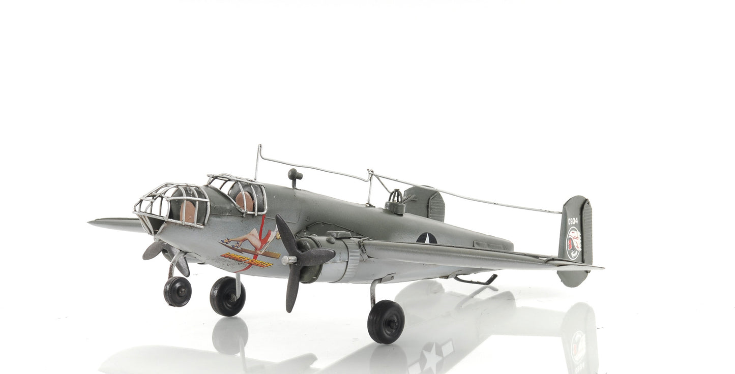 4" Gray and White Metal c1941 North American B-25 Mitchell Bomber Hand Painted Airplane Sculpture