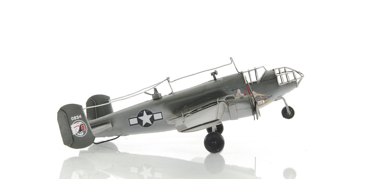 4" Gray and White Metal c1941 North American B-25 Mitchell Bomber Hand Painted Airplane Sculpture