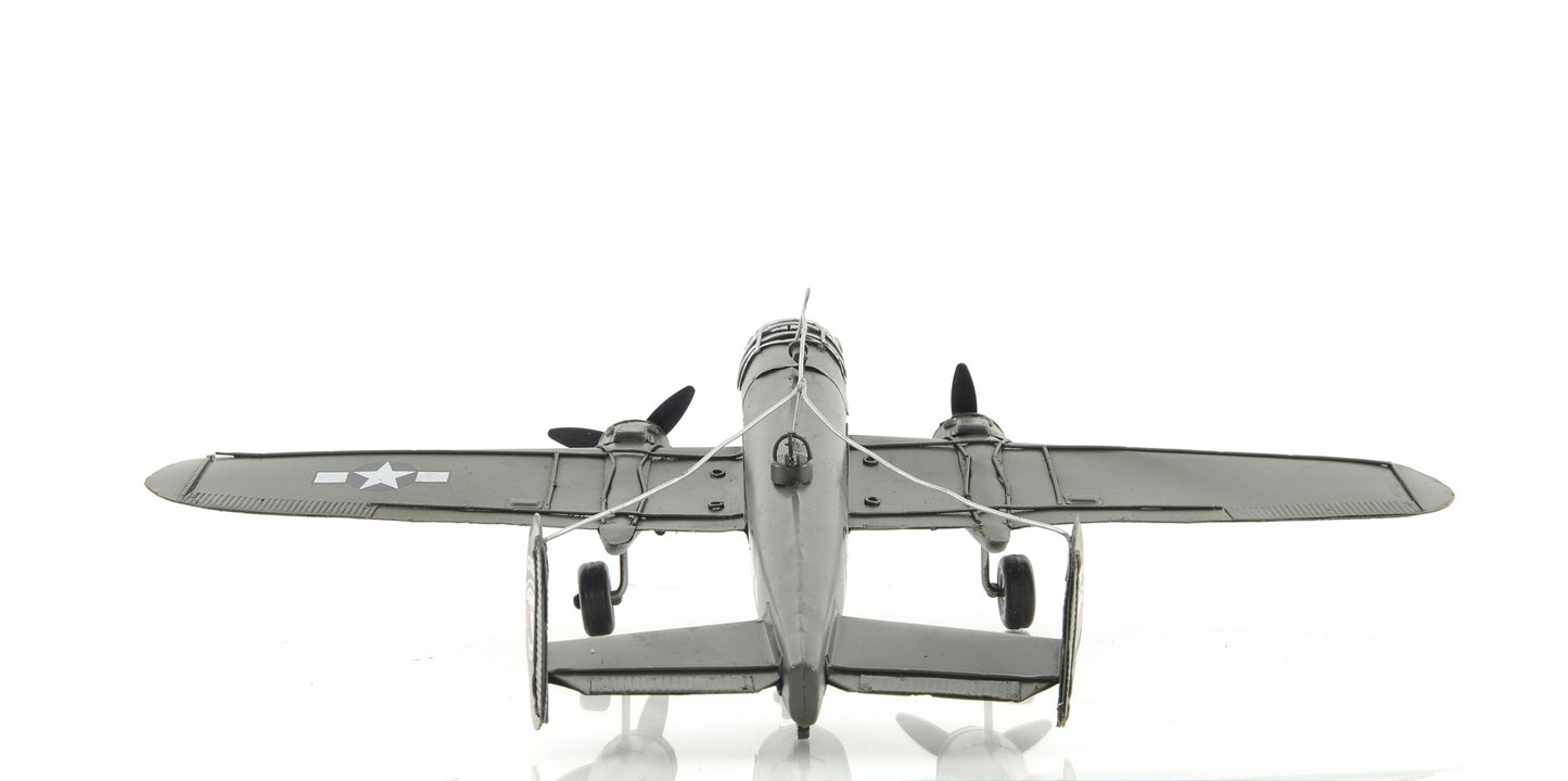 4" Gray and White Metal c1941 North American B-25 Mitchell Bomber Hand Painted Airplane Sculpture