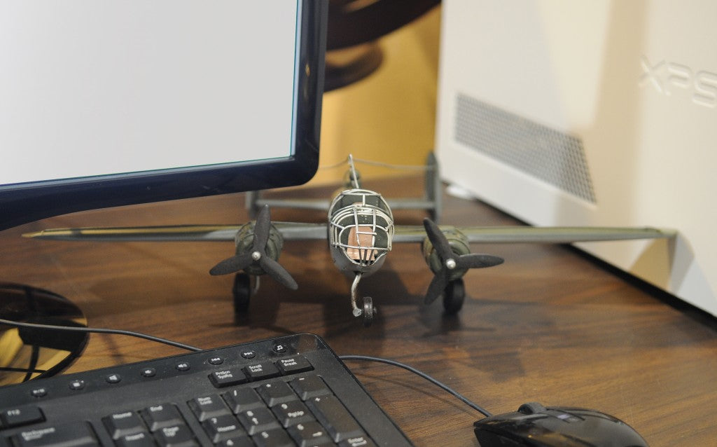 4" Gray and White Metal c1941 North American B-25 Mitchell Bomber Hand Painted Airplane Sculpture