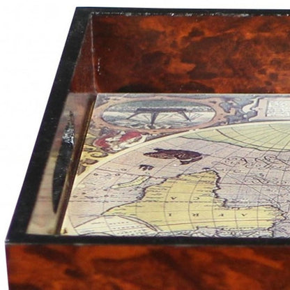 World Map Vintage Burlwood Serving Tray