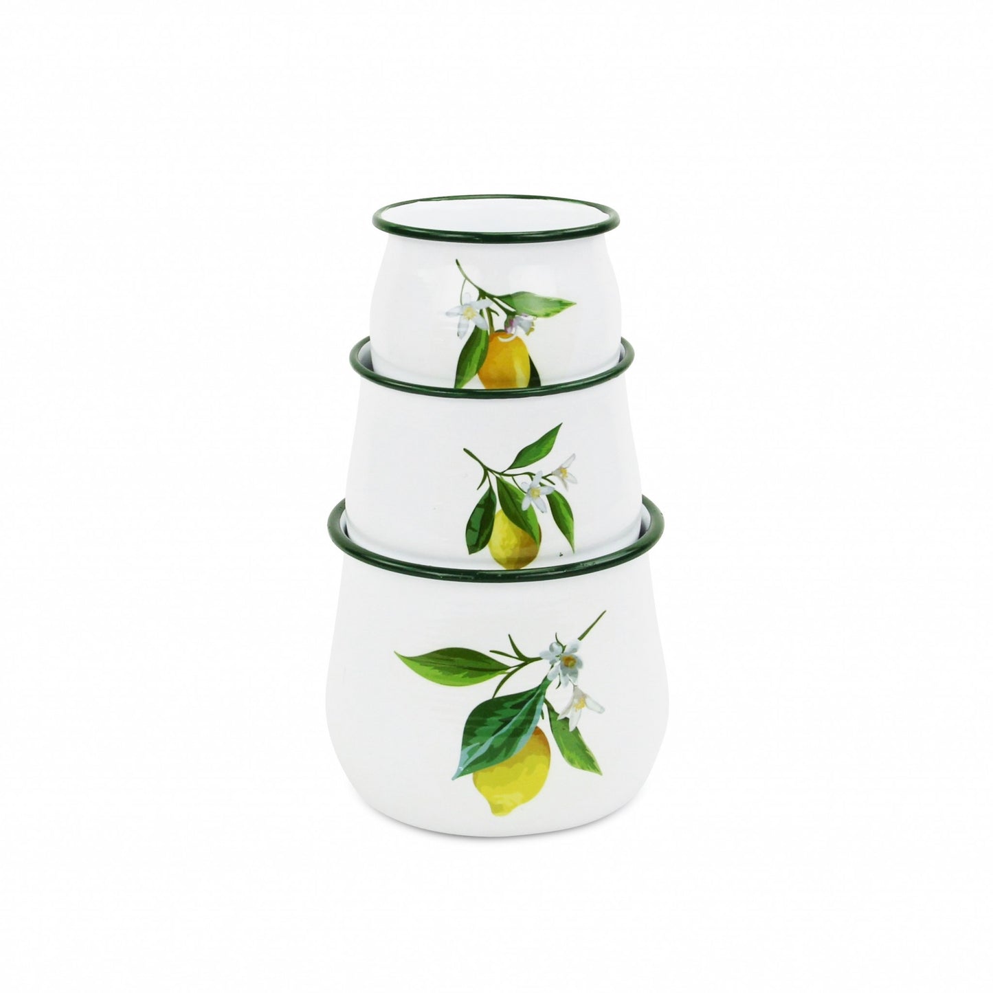 Set of 3 Lemon White Enamel Metal Canisters