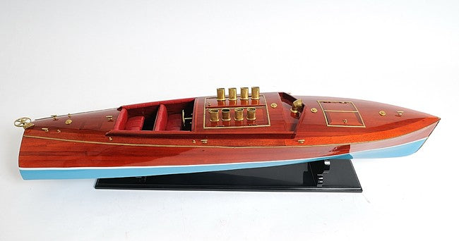 9" Brown Blue And Red Manufactured Wood Hand Painted Decorative Boat