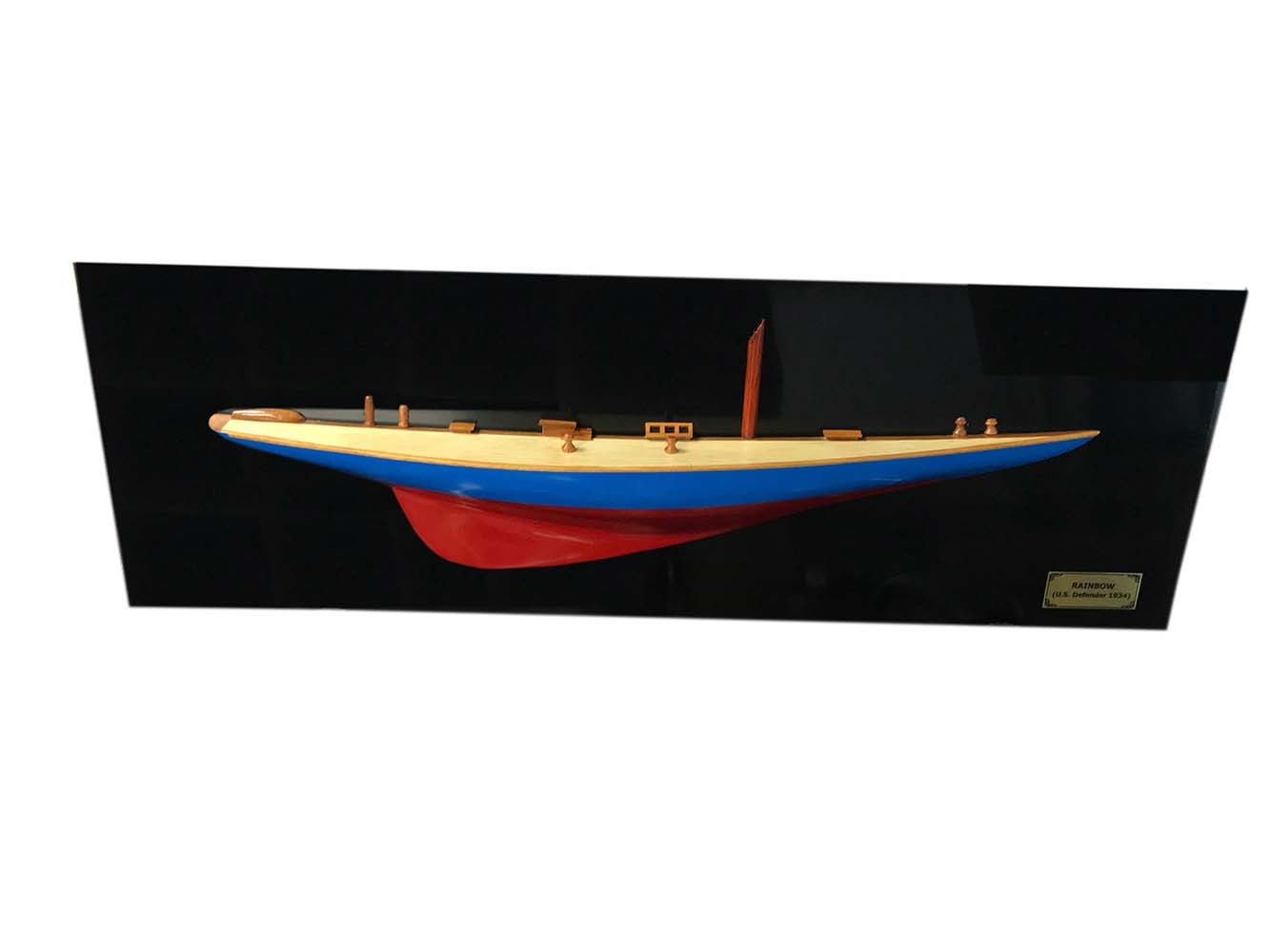 12" Blue and Red Rainbow Half-Hull Hand Painted Decorative Boat