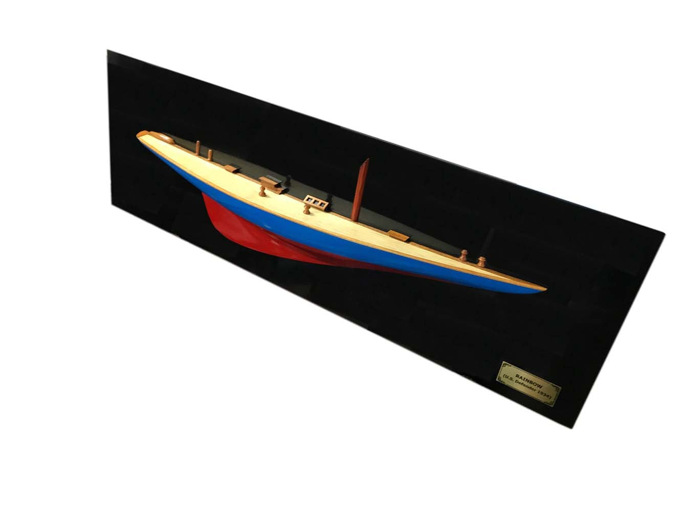 12" Blue and Red Rainbow Half-Hull Hand Painted Decorative Boat