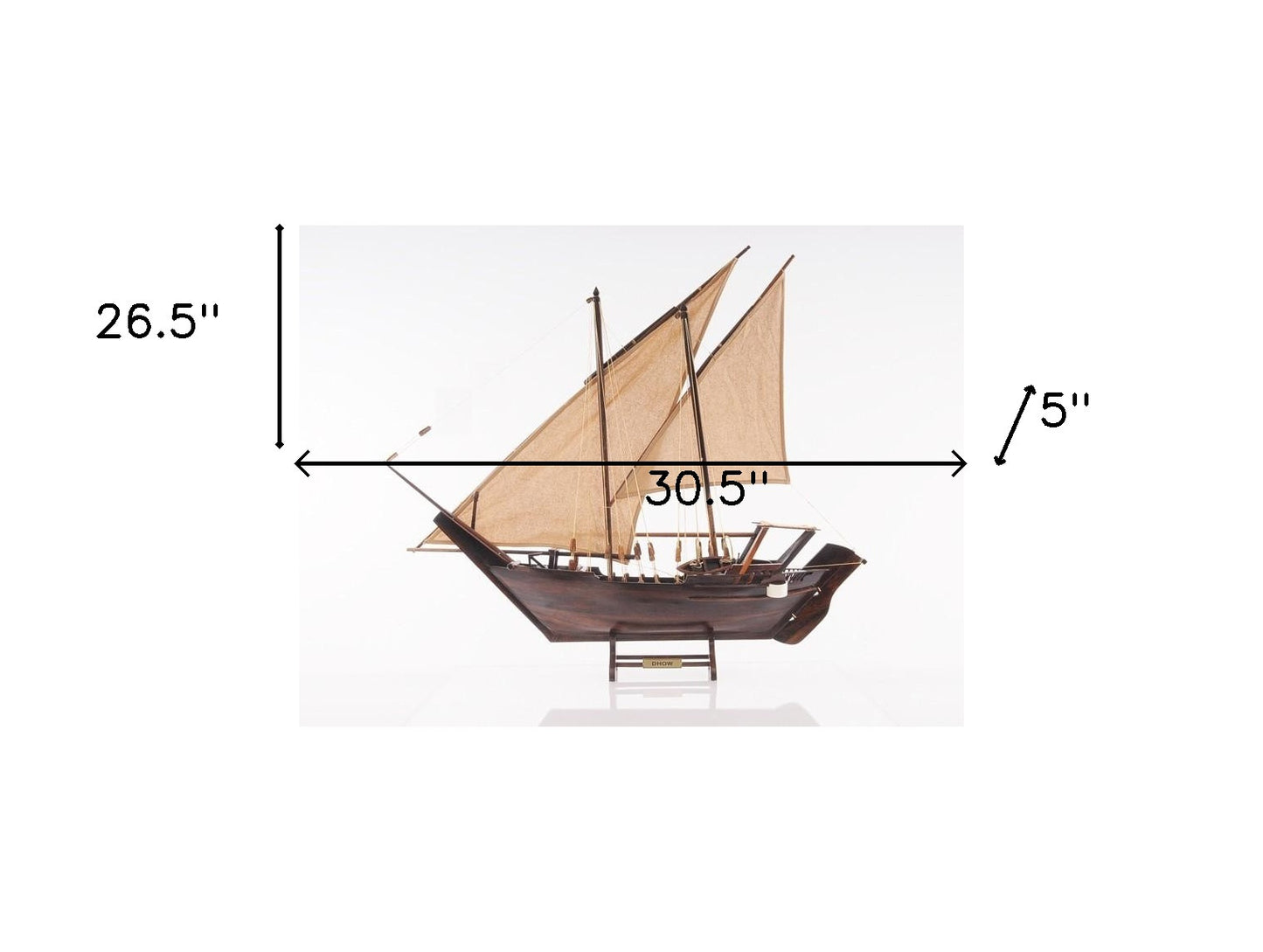 27" Wood Brown Dhow Hand Painted Decorative Boat