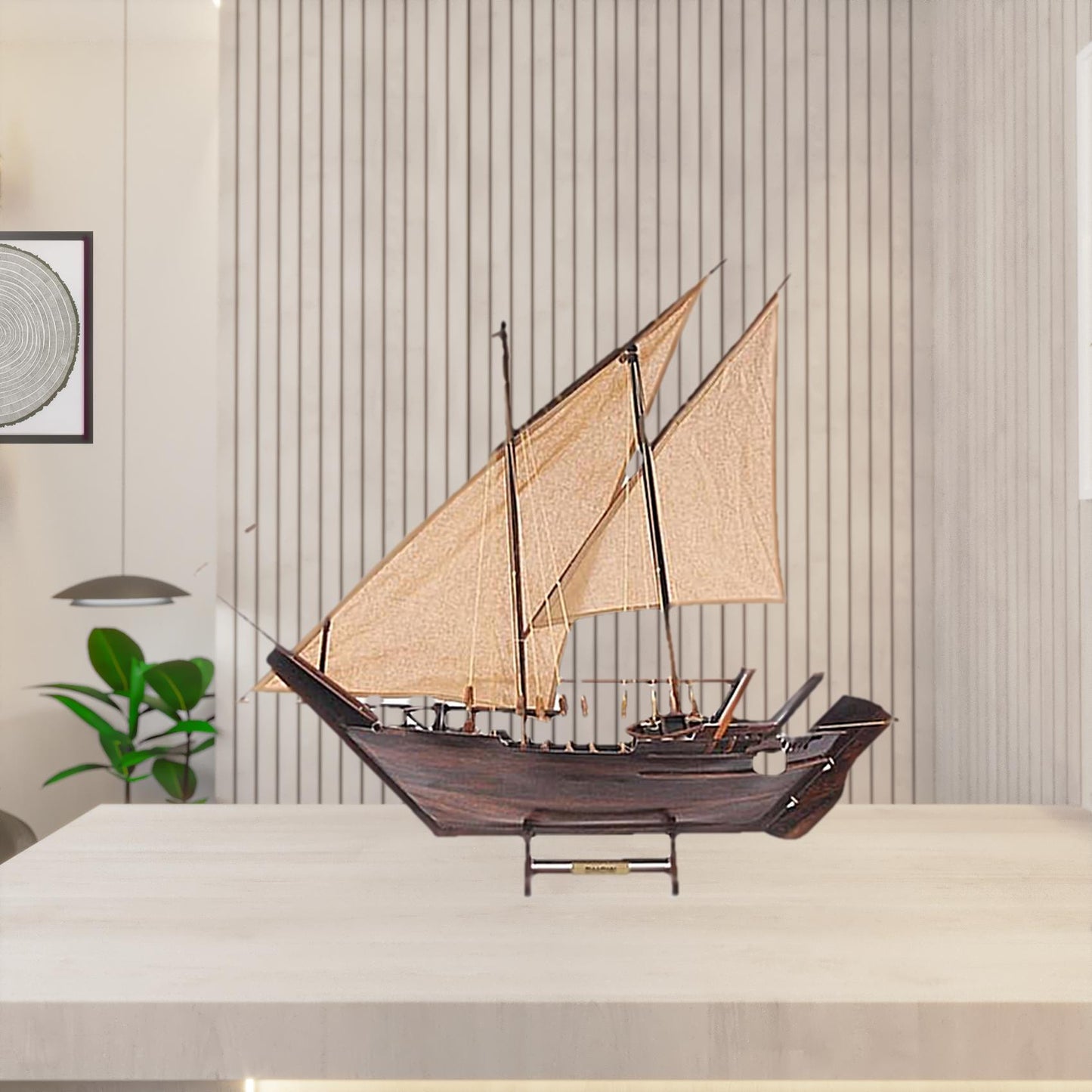 27" Wood Brown Dhow Hand Painted Decorative Boat