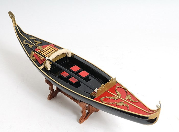 8" Black and Red Venetian Gondola Hand Painted Decorative Boat