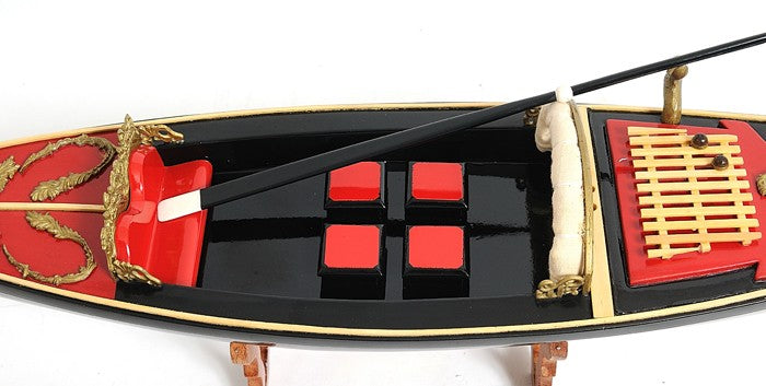 8" Black and Red Venetian Gondola Hand Painted Decorative Boat