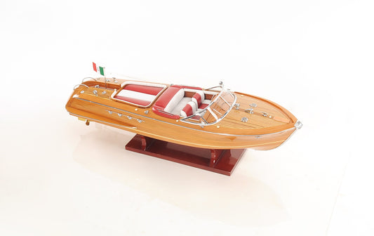 7" Wood Brown Riva Aqurama Speedboat Hand Painted Decorative Boat