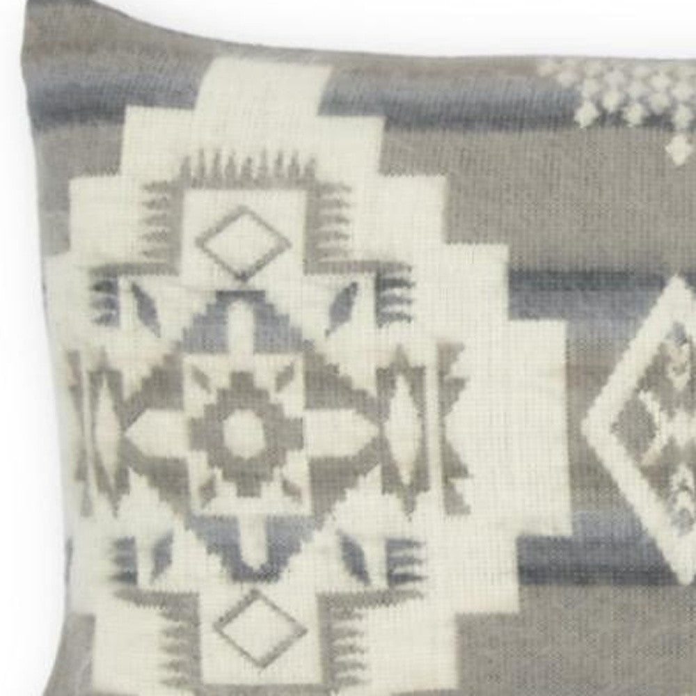 14" X 20" Gray and White Southwestern Acrylic Throw Pillow Cover