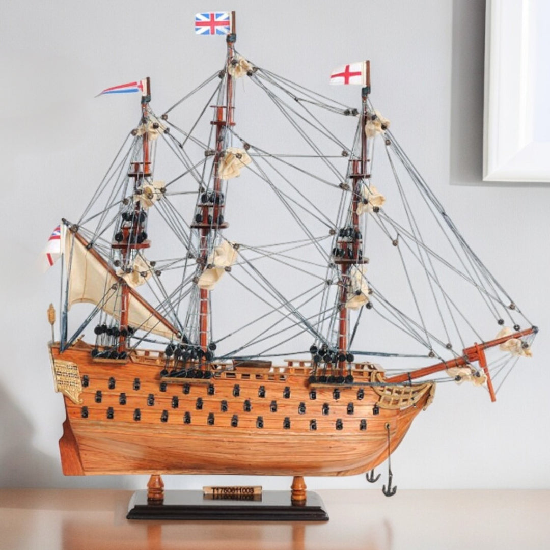 18" Wood Brown HMS Victory Hand Painted Decorative Boat