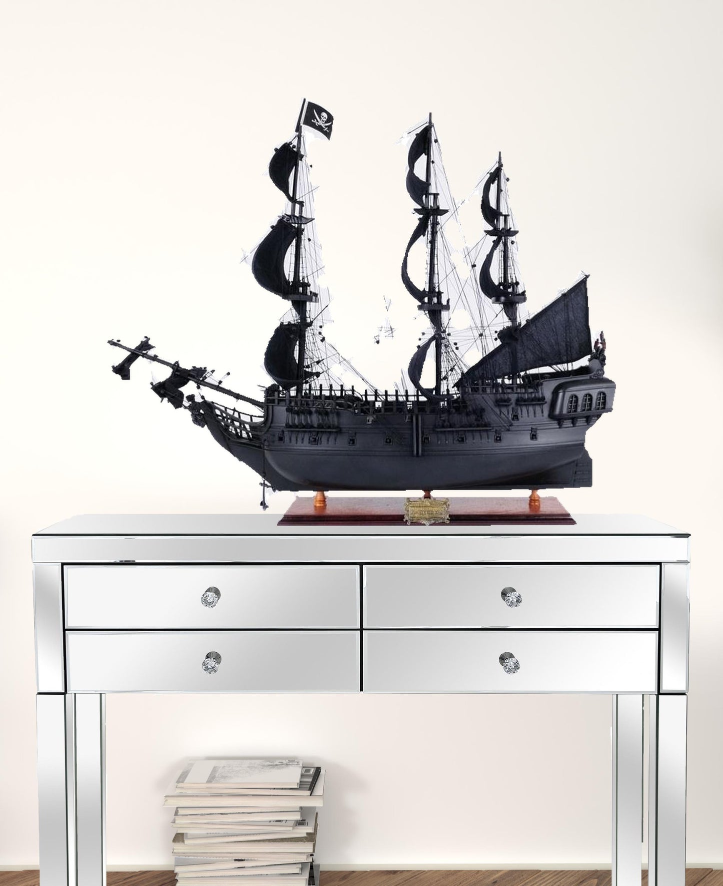 29" Black Black Pearl Pirate Boat Hand Painted Decorative Boat