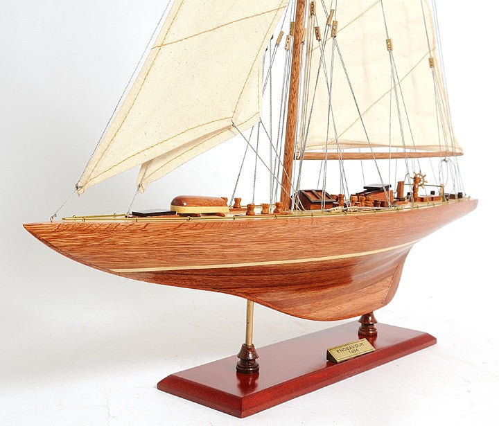 31" Wood Brown Endeavour Yacht Hand Painted Sculpture