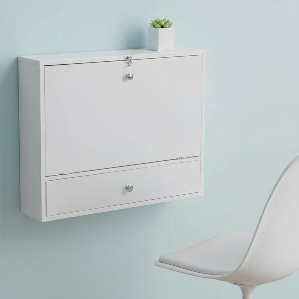 26" White Wall Mounted Floating Desk