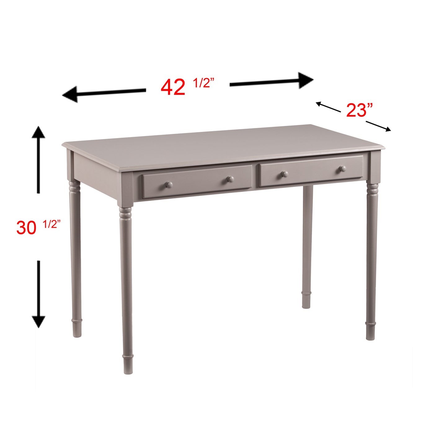 43" Gray Solid Wood Writing Desk With Two Drawers