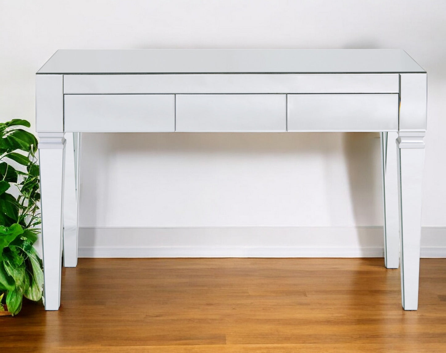 47" Silver Mirrored Writing Desk With Three Drawers