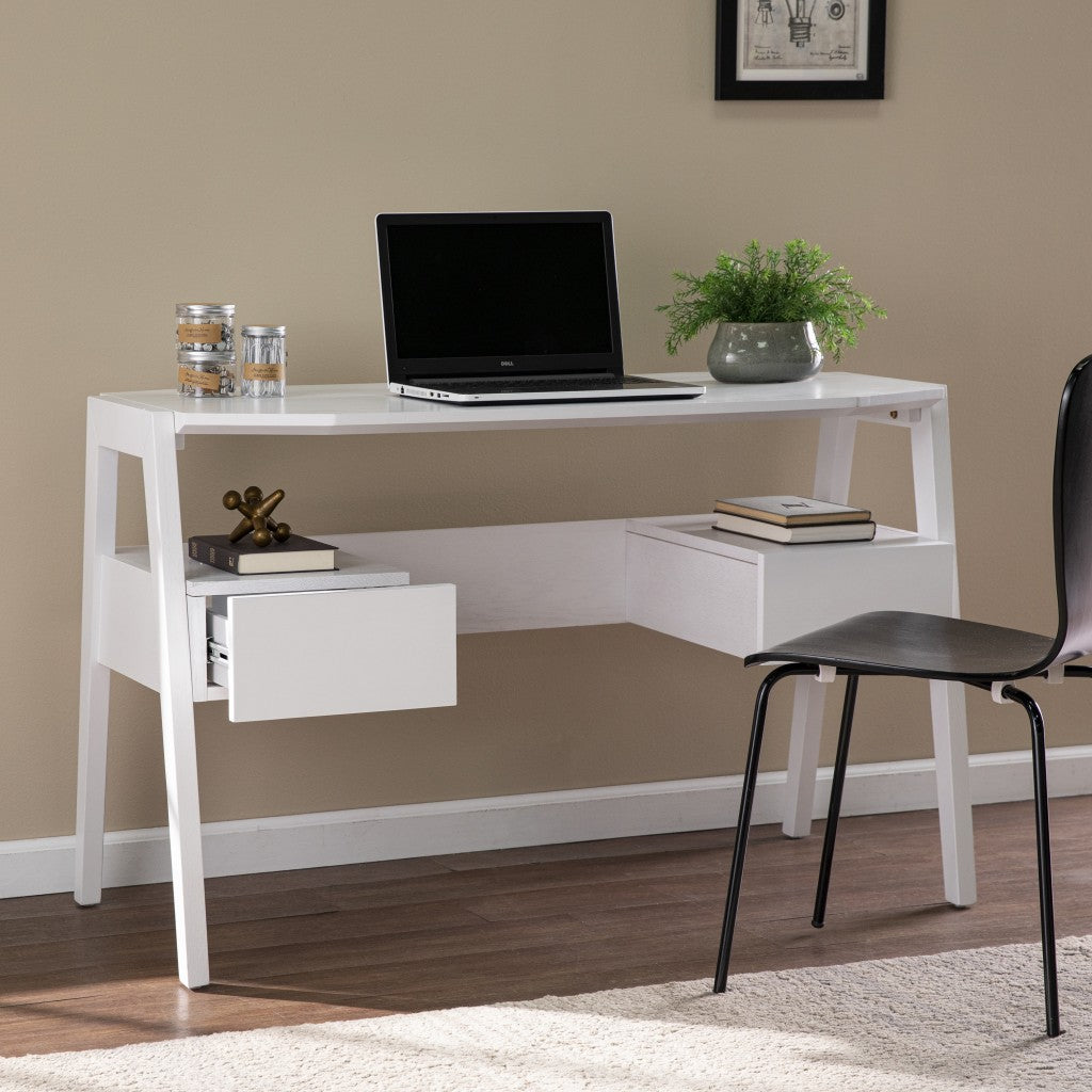 48" White Writing Desk With Two Drawers