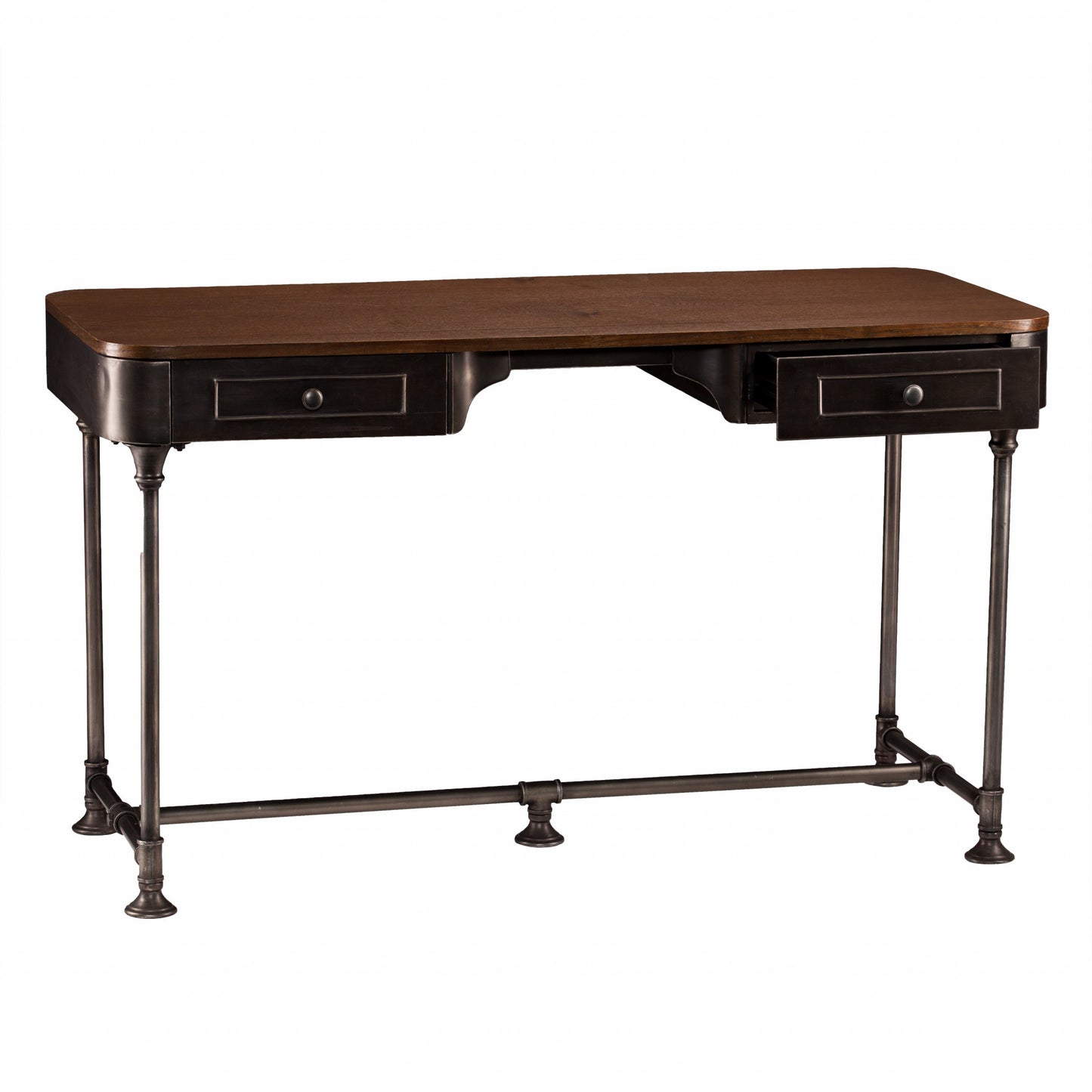 50" Brown And Silver Writing Desk With Two Drawers
