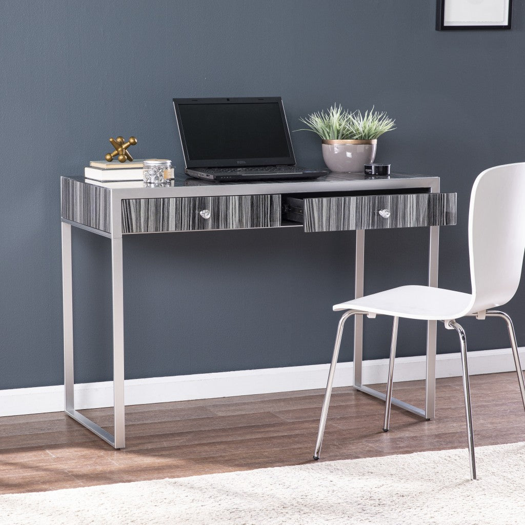 42" Silver Writing Desk With Two Drawers