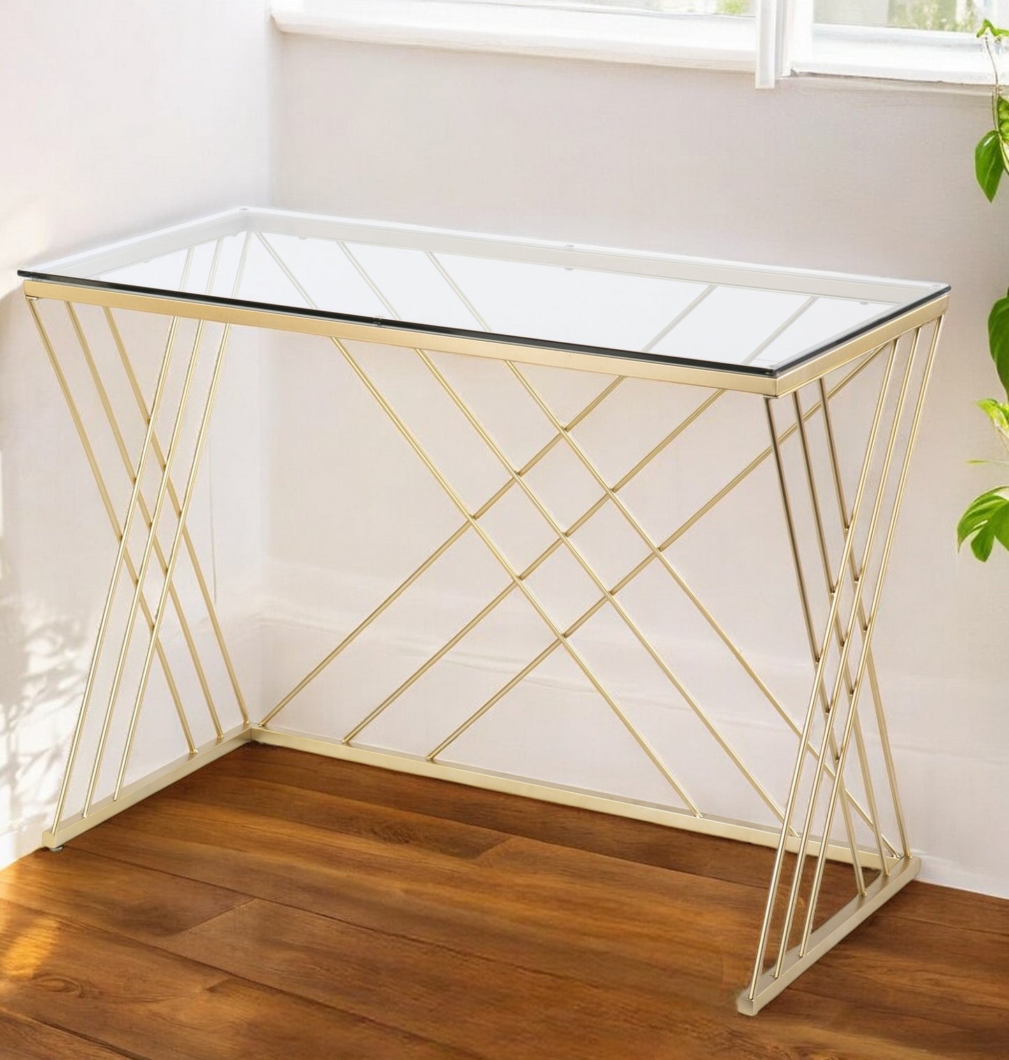 40" Clear and Gold Glass Writing Desk