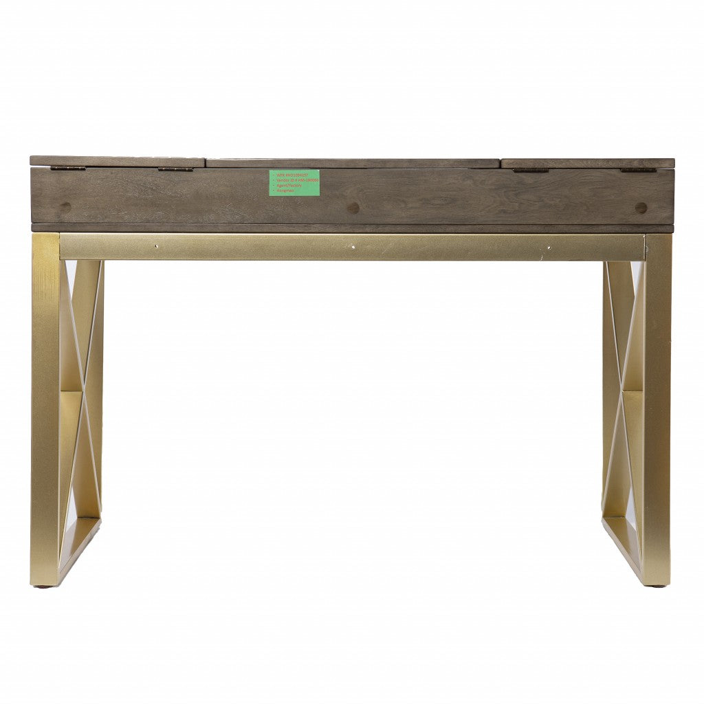 45" Gray and Gold Writing Desk With Two Drawers