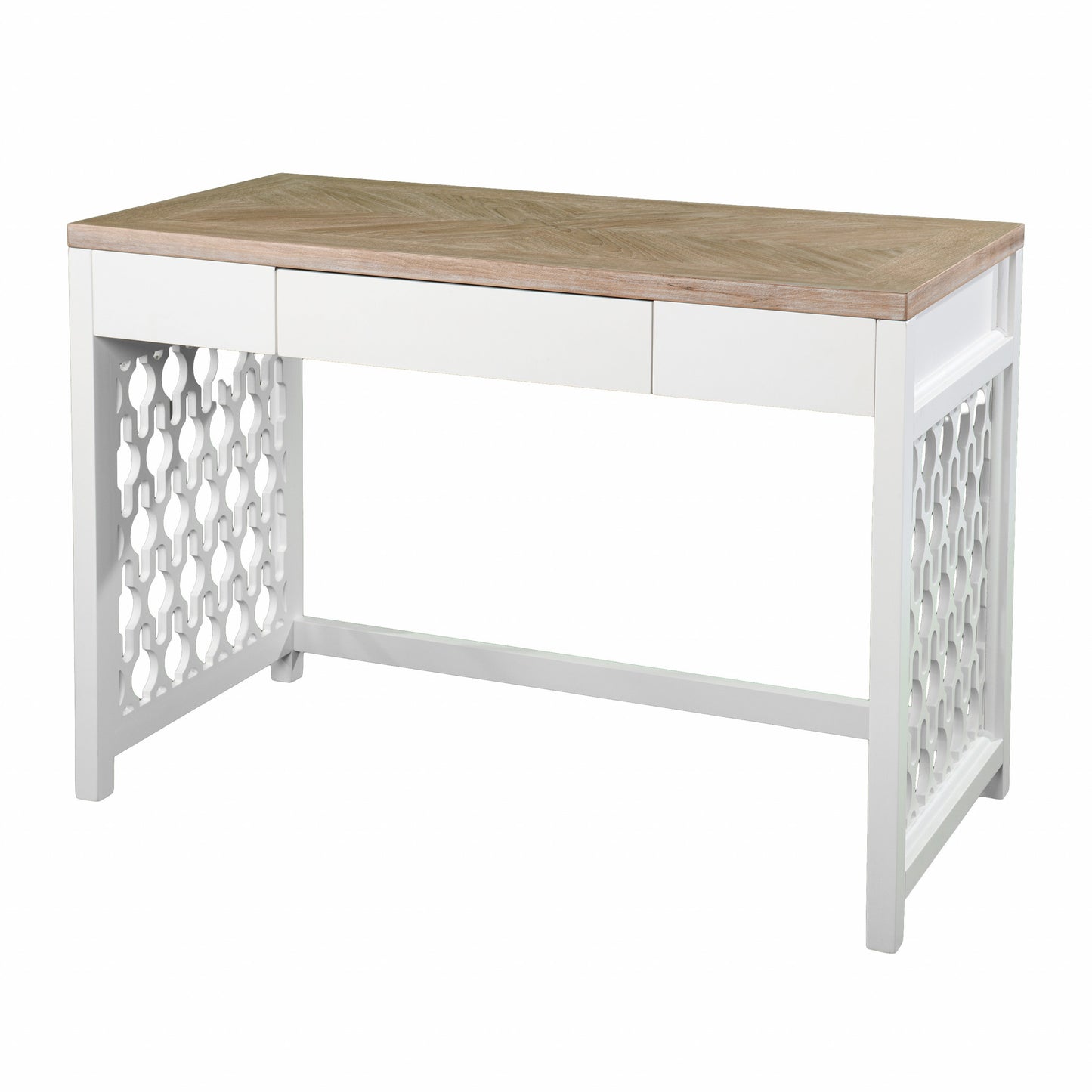 43" Natural And White Writing Desk With Three Drawers