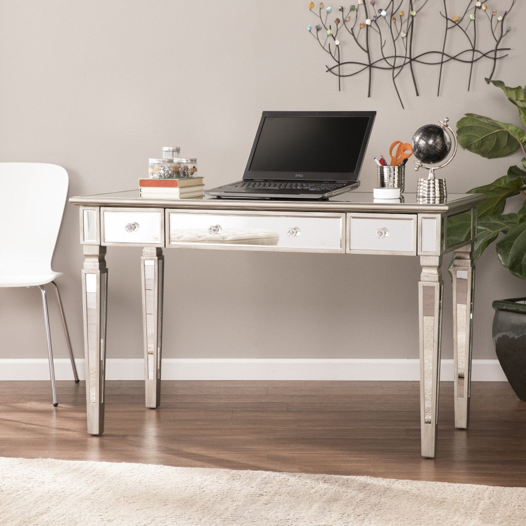 48" Silver Mirrored With Three Drawers