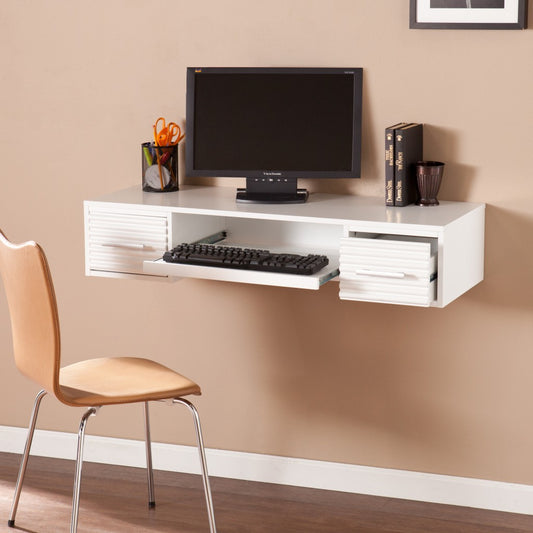 White Wall Mount Desk with Drawers