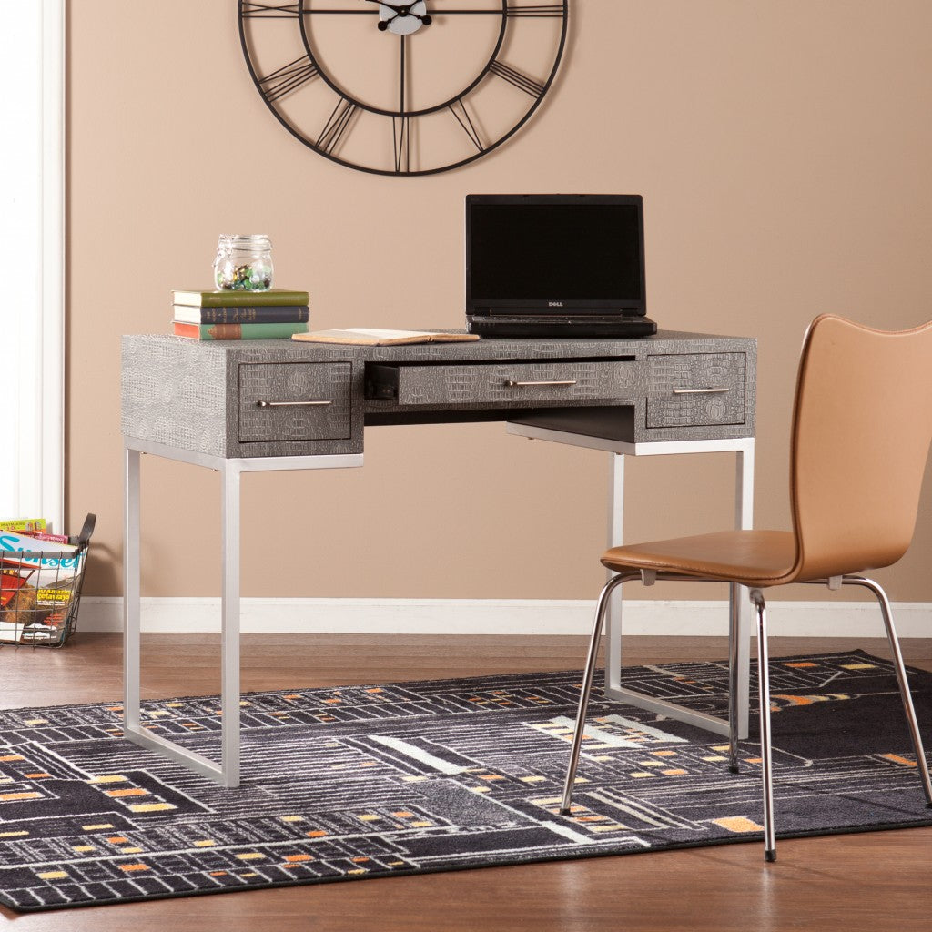 Modern Gray and Silver Faux Snakeskin Desk