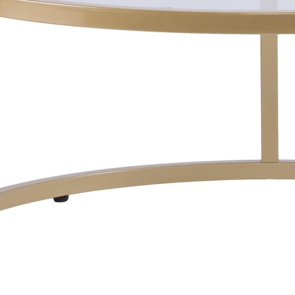 Set of Two Gold Glass Round Nested Coffee Tables