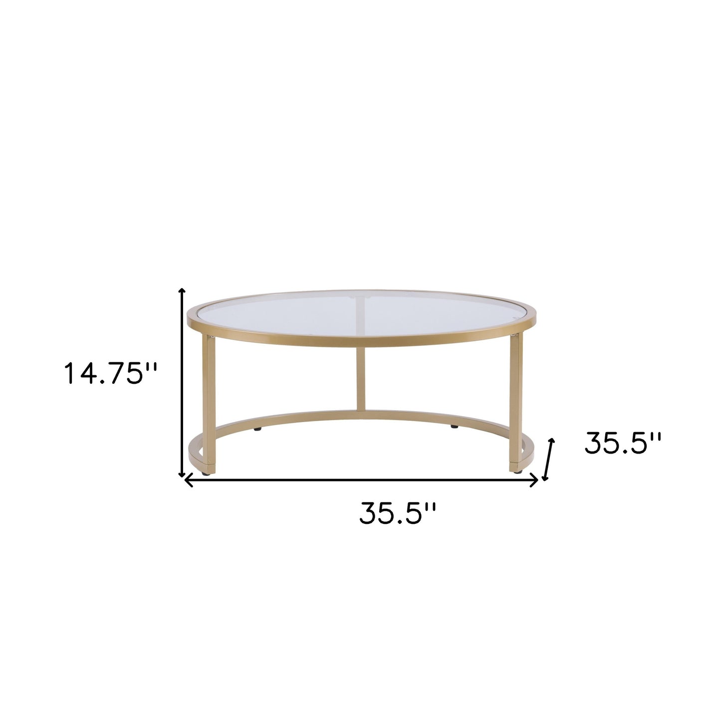 Set of Two Gold Glass Round Nested Coffee Tables