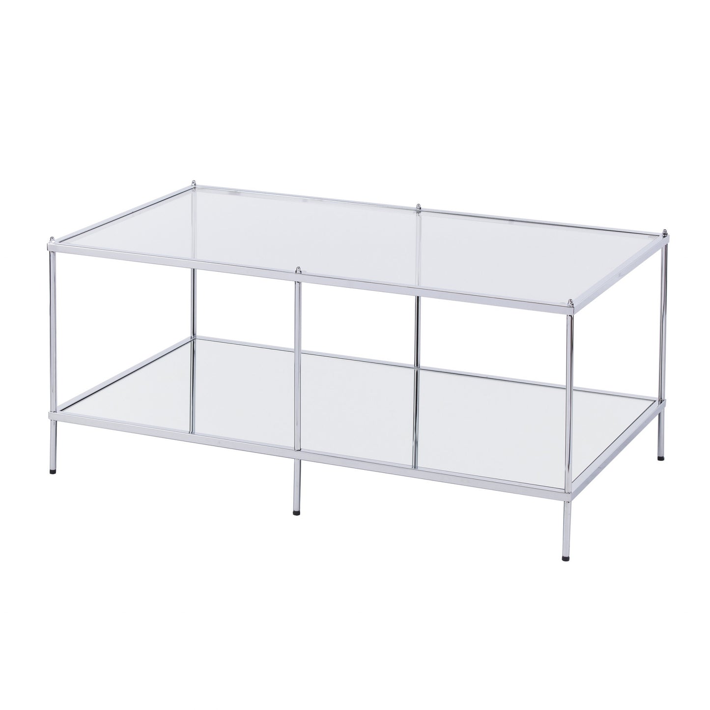 42" Chrome Glass And Metal Rectangular Mirrored Coffee Table