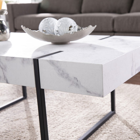 43" White Faux Marble And Iron With Iron Coffee Table