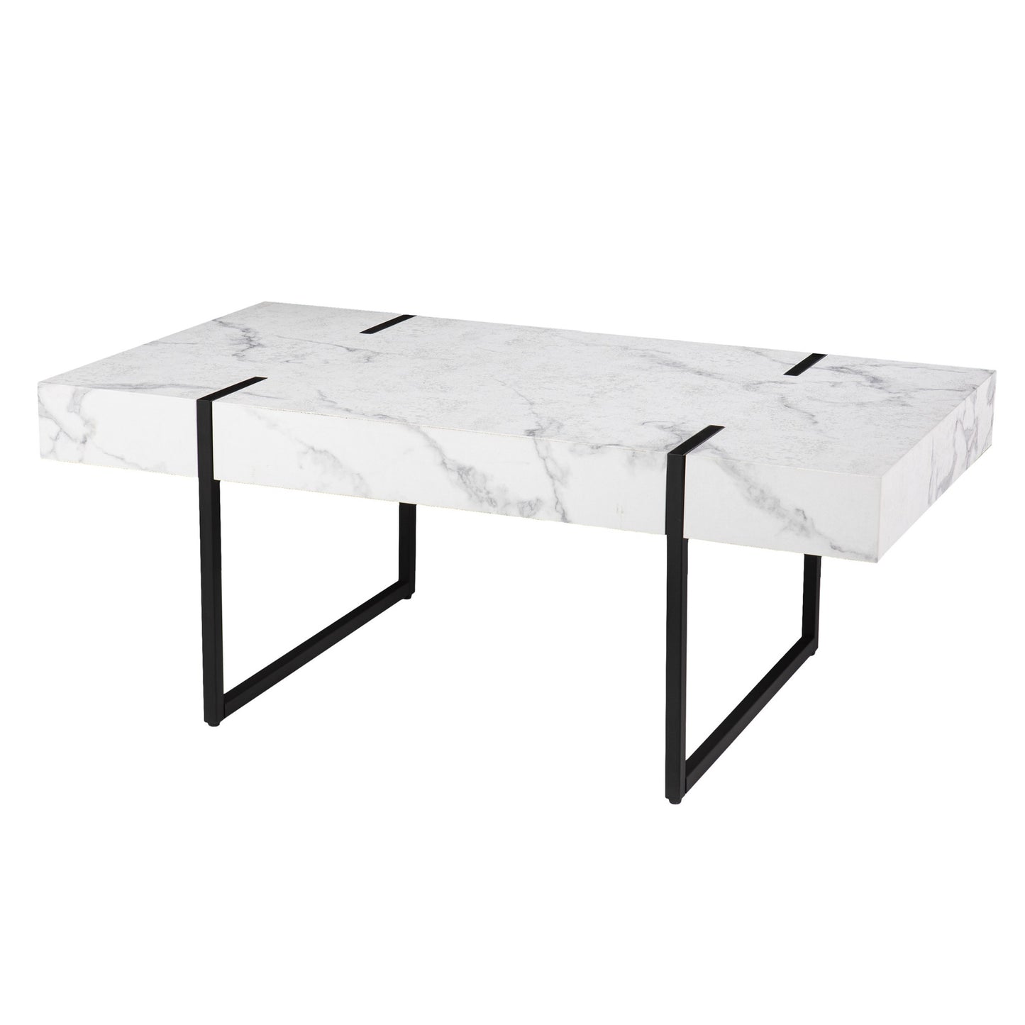 43" White Faux Marble And Iron With Iron Coffee Table