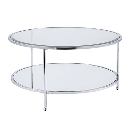 34" Chrome Glass And Metal Round Mirrored Coffee Table