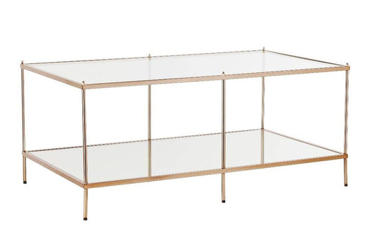 42" Clear And Gold Glass And Metal Coffee Table