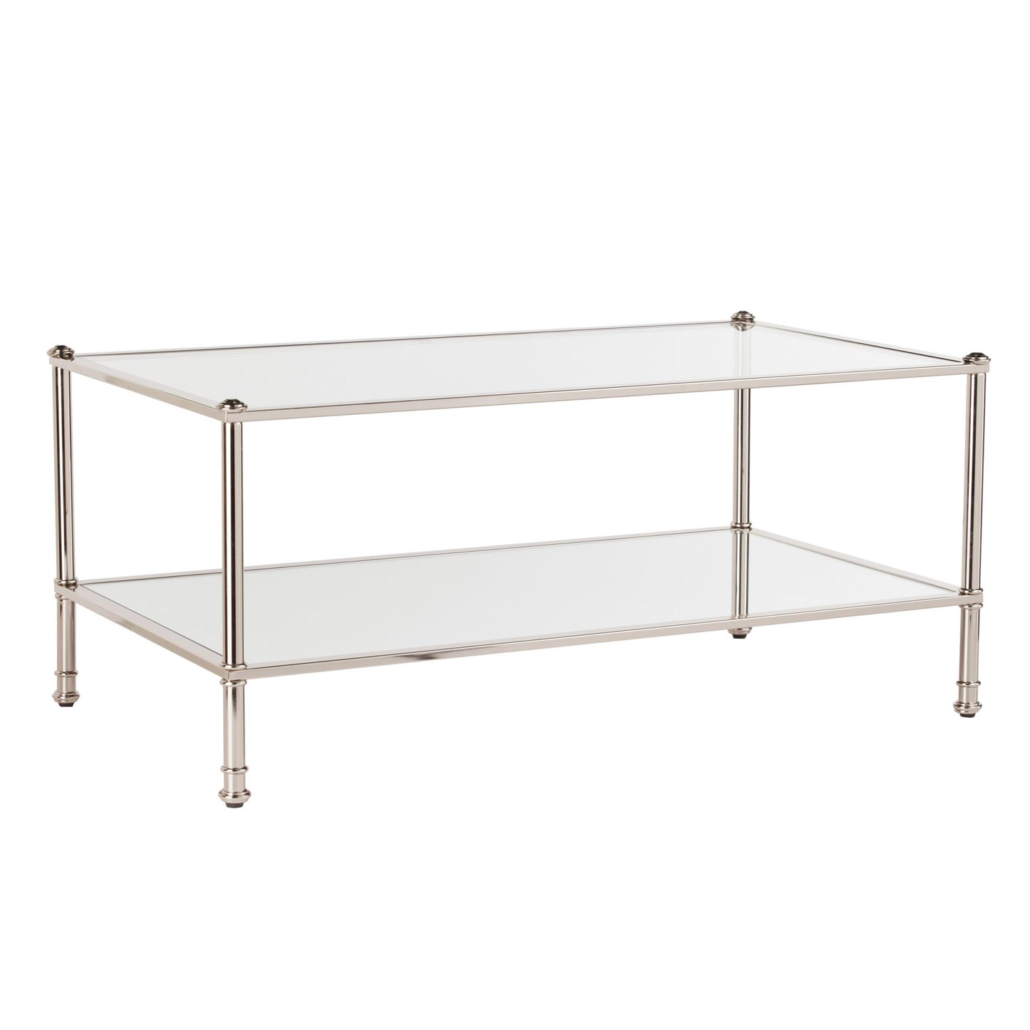 43" Silver Mirrored And Metal Rectangular Mirrored Coffee Table