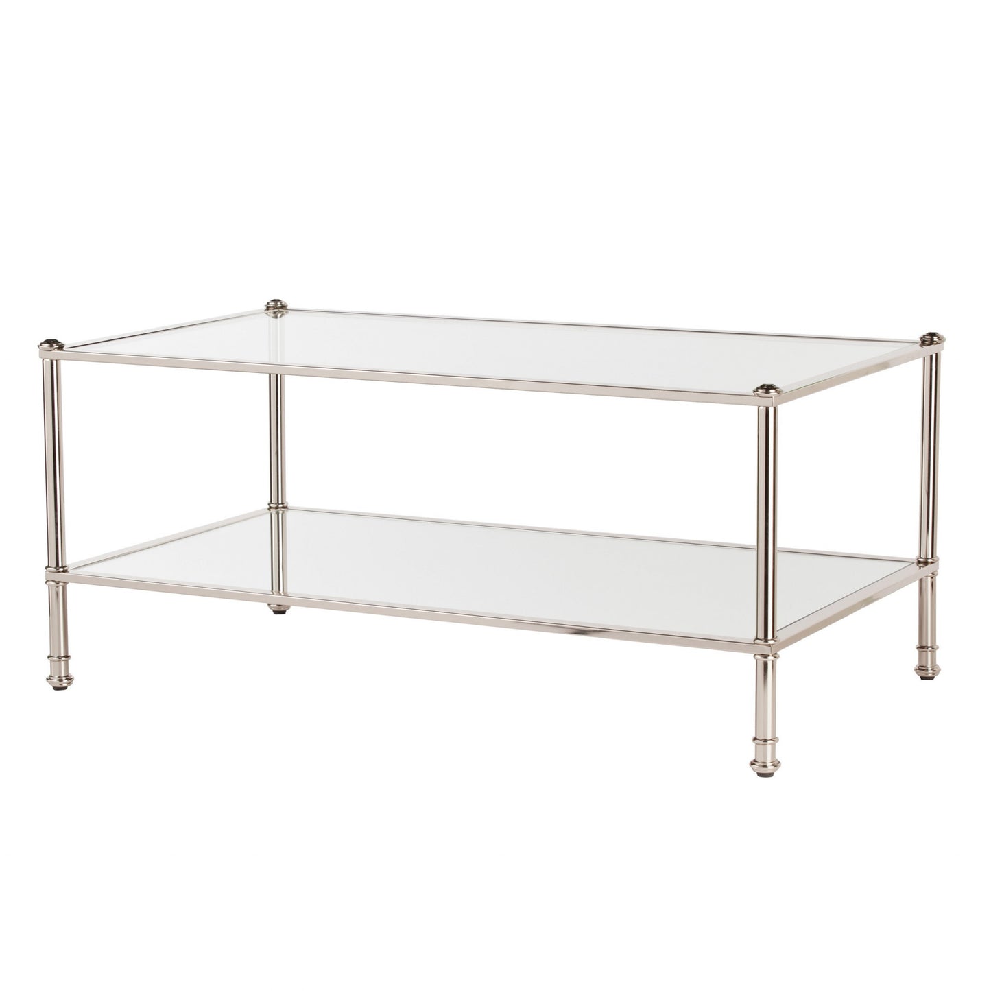 43" Silver Mirrored And Metal Rectangular Mirrored Coffee Table