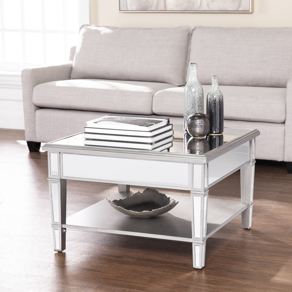 29" Silver Glass Square Mirrored Coffee Table