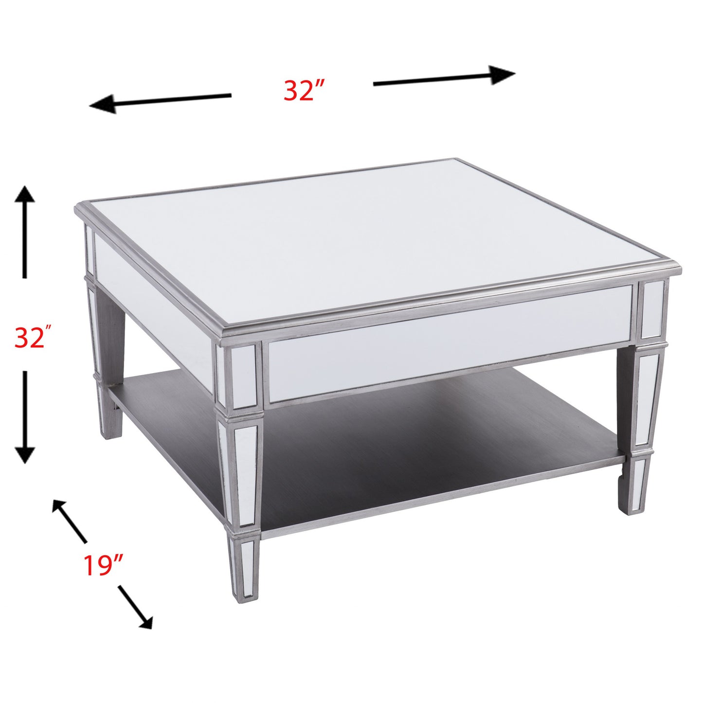 29" Silver Glass Square Mirrored Coffee Table