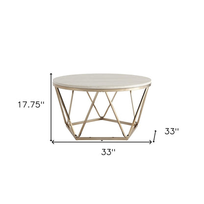 33" Champagne Solid Manufactured Wood And Metal Round Coffee Table