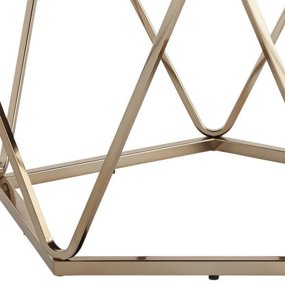 33" Champagne Solid Manufactured Wood And Metal Round Coffee Table